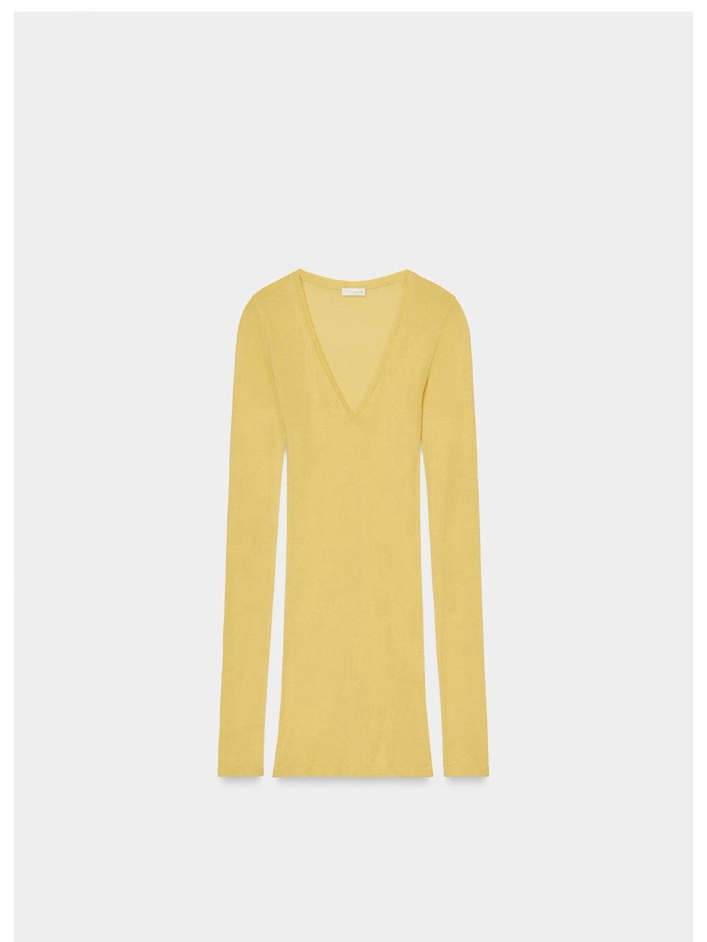 Zara Supima V-Neck Long Sleeve Top in Mustard